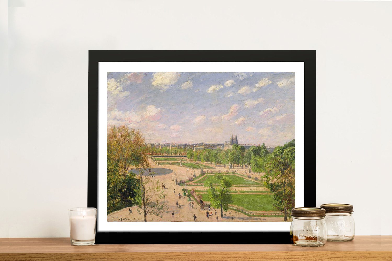 Framed print of The Tuileries in spring by Pissarro, fresh green garden tones