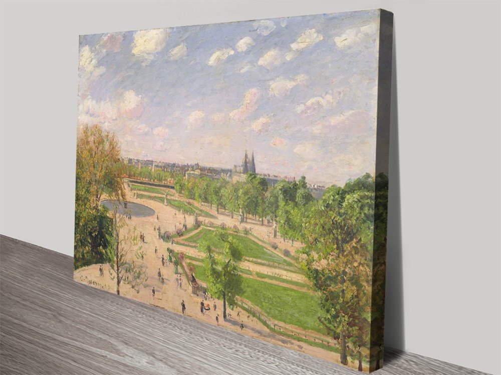 Canvas of The Tuileries in spring by Pissarro, fresh impressionist garden tones