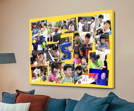 Custom collage of angled photographs across a canvas