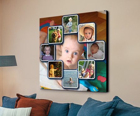 Custom diamond-layout photo collage on canvas