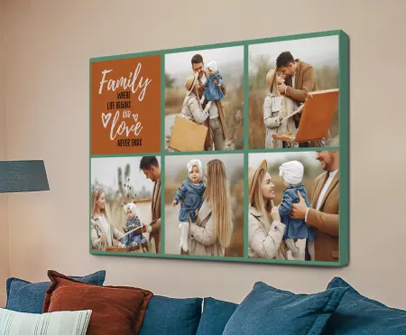 Family squares personalised photo collage on canvas