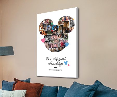 Mickey Mouse photo collage, favourite family photos arranged within a cheerful Mickey silhouette