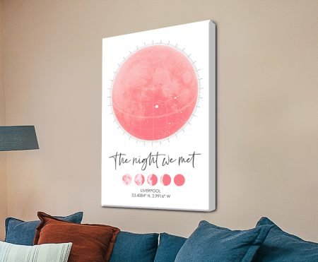 Moon phase star map canvas with the lunar cycle and constellations
