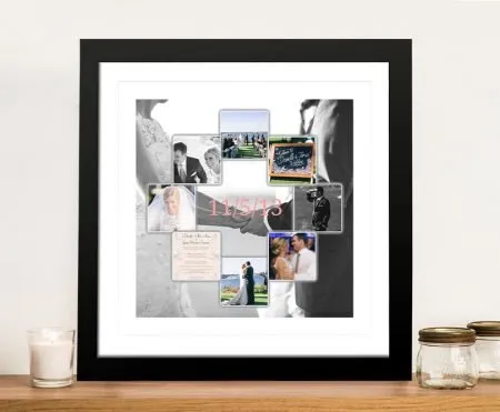 Framed canvas of a central-wording photo collage, personalised for a Perth home
