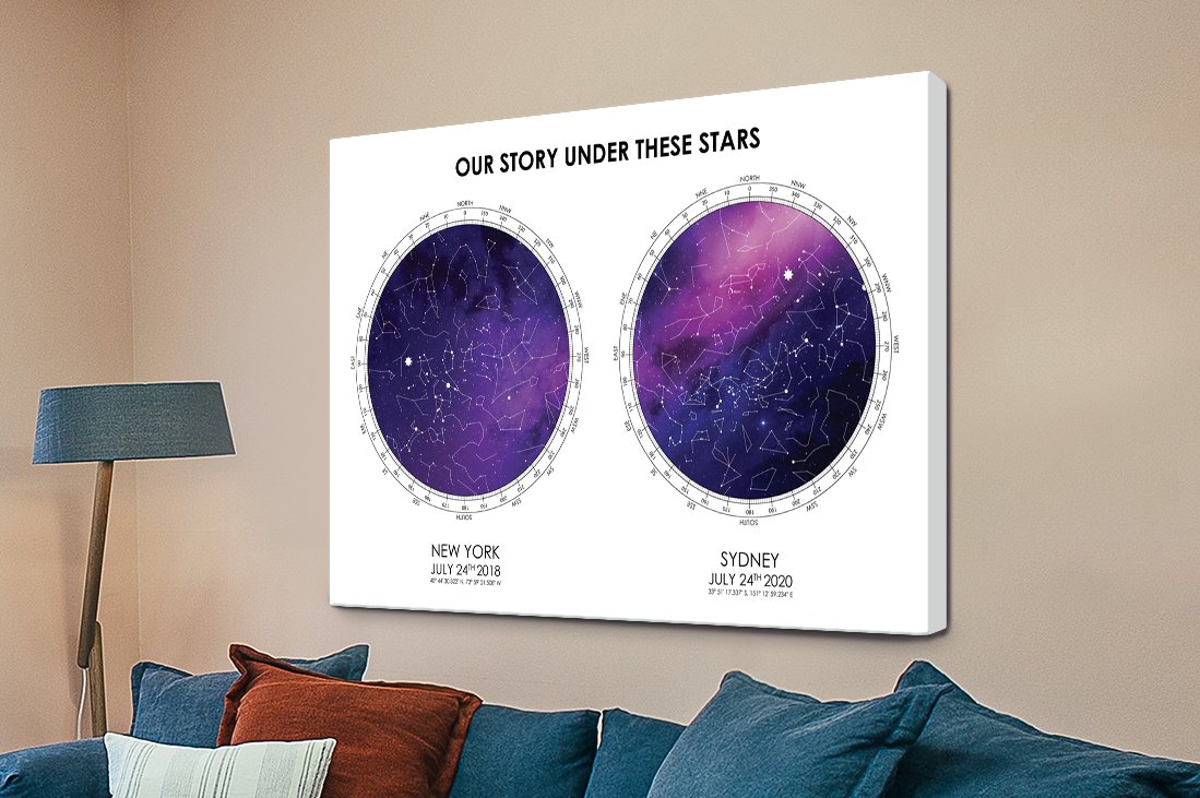 dual star map couples canvas print