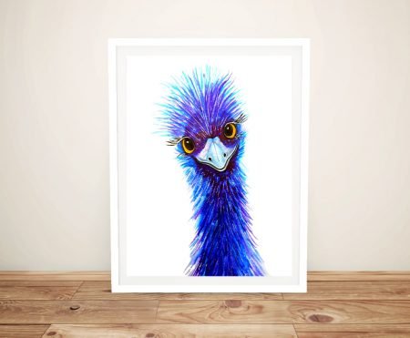 Linda Callaghan Quirky Emu animal art print white framed wall art