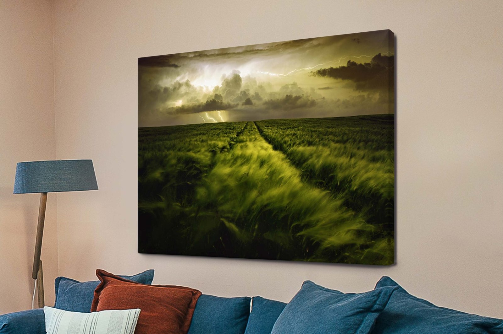 Dramatic Field of Storms landscape with brooding storm clouds gathering over open countryside