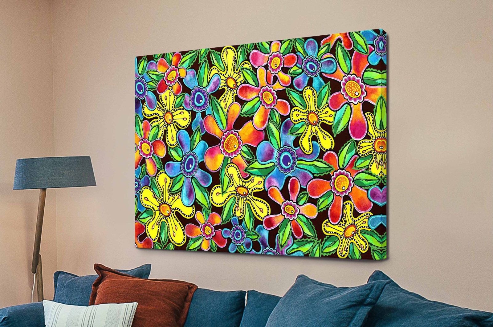 Funky Flowers by Lisa Frances Judd on canvas - striking, contemporary abstract and hand-stretched