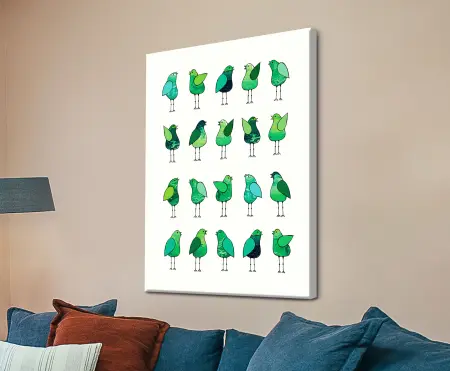 contemporary artwork | Gossip Birds Green - minimal abstract art, minimal and ready to hang