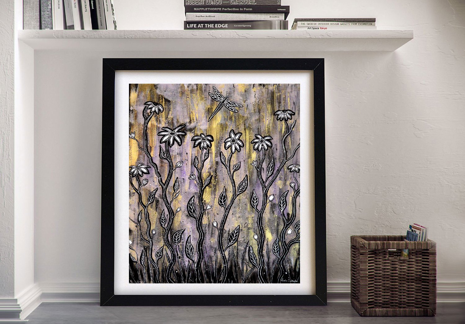 Framed print of Wings of Hope, atmospheric floral tones for a calm WA space