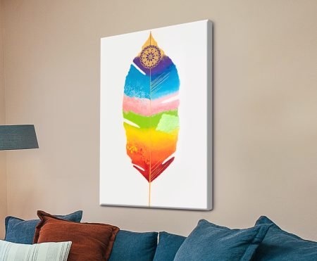Chakra Feather canvas - geometric canvas by Lisa Frances Judd, minimal and gallery-ready