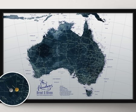 Australia detailed dark-toned map with an elegant framed finish
