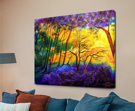 Sunkissed Valley art, warm golden light spilling over rolling green valley hills