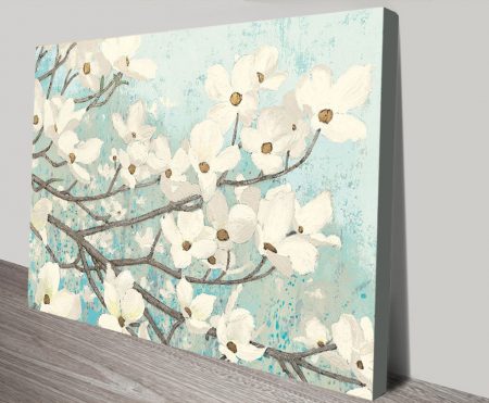 Dogwood Blossoms print with delicate spring blooms on a soft ground