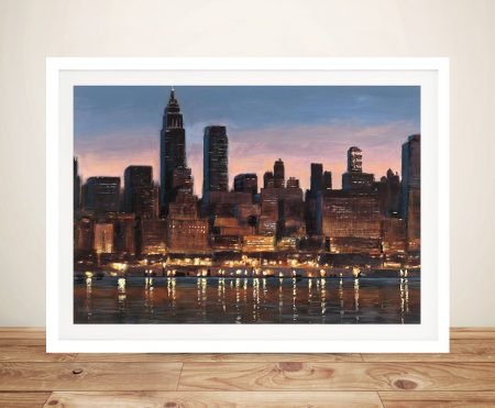 Framed Manhattan Reflection with a skyline mirrored on the water
