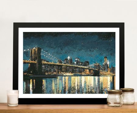Framed Bright City Lights in glowing blue night-cityscape tones
