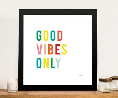 Framed Good Vibes Only canvas in bright cheerful lettering