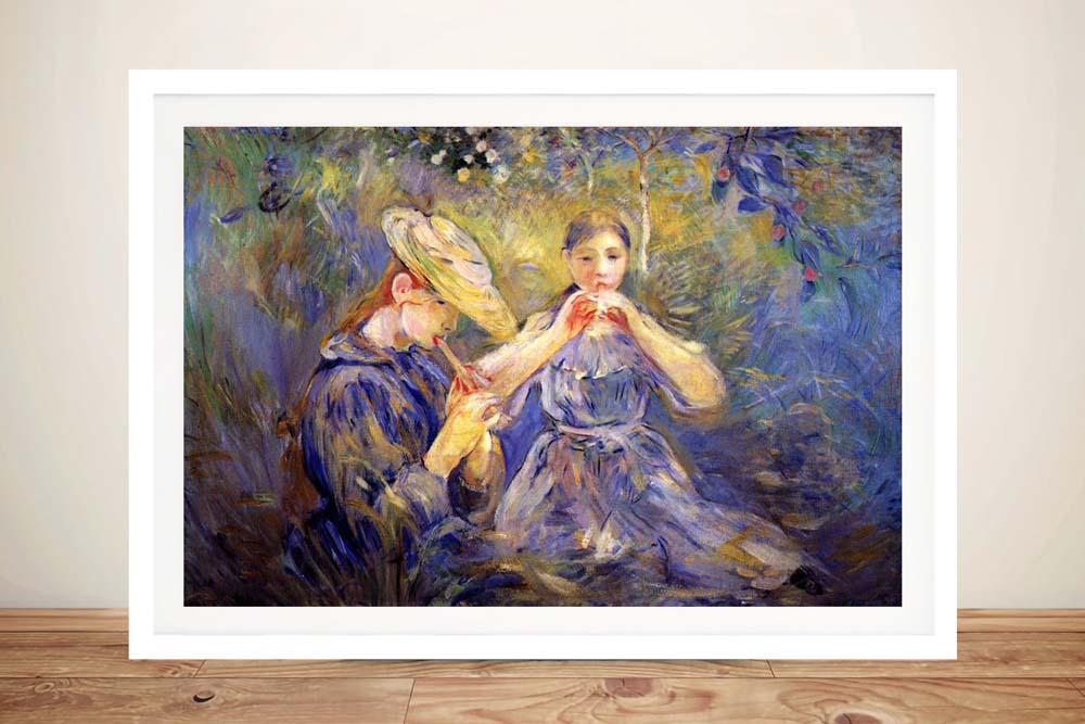Framed Little Flute Players by Berthe Morisot in tender impressionist tones