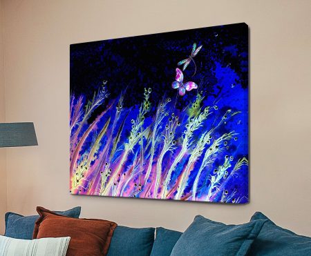 Moonlight Breeze canvas, cool silvery blues of grasses swaying under a moonlit sky