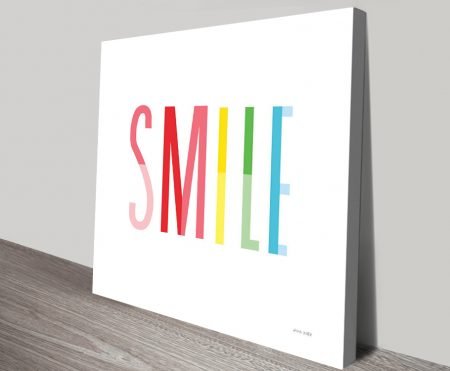 Smile print in bright cheerful playful typographic colour