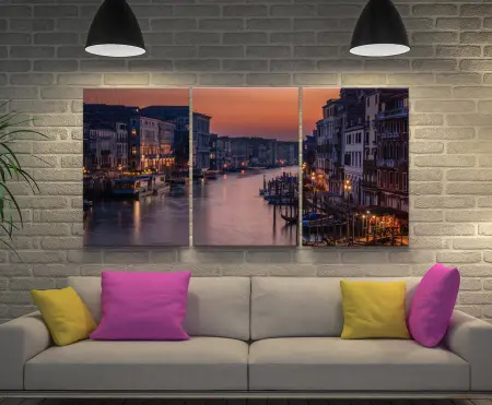 Venice Grand Canal at Sunset Triptych Wall Art