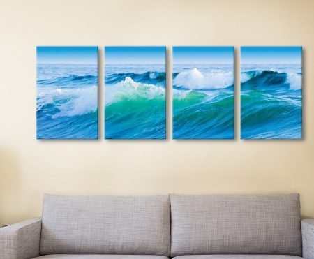 Azure Seas four-panel oceanscape in clear blue and aqua tones