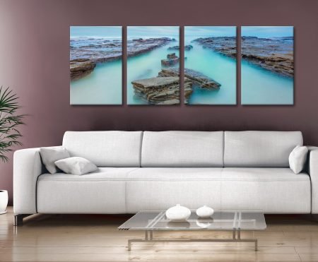 Misty Pathway four-panel canvas in dreamy muted forest tones