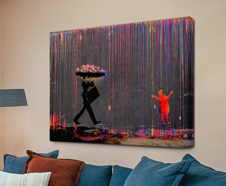 Banksy Umbrella Rainman Dark Grey canvas art graffiti street art