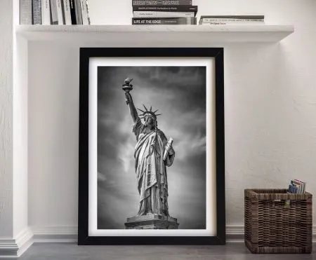 Framed Statue of Liberty canvas in classic monochrome New York tones