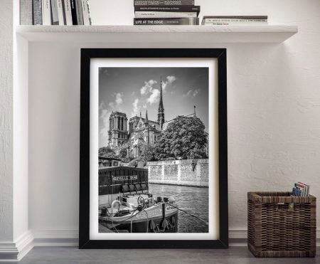 Framed Notre Dame cathedral canvas with fine monochrome detail