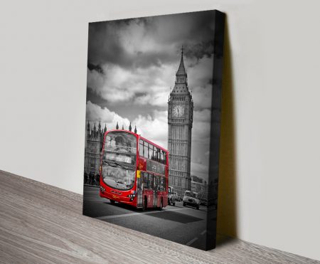 London streetscene canvas in soft vintage tones for a characterful city feature wall