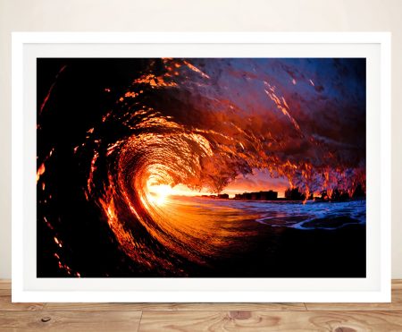 Fire Water surfscape canvas, framed in bold contrasting tones for a striking wall