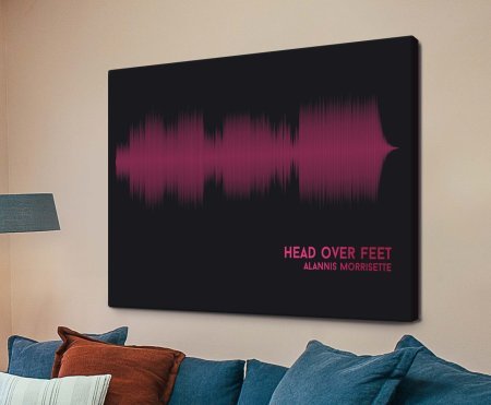 Canvas print of Head Over Feet soundwave art, pink and black waveform for a WA space
