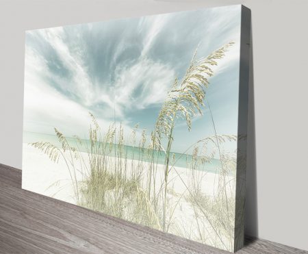 Heavenly Calmness on the Beach canvas in gentle blue tones for a serene bedroom wall
