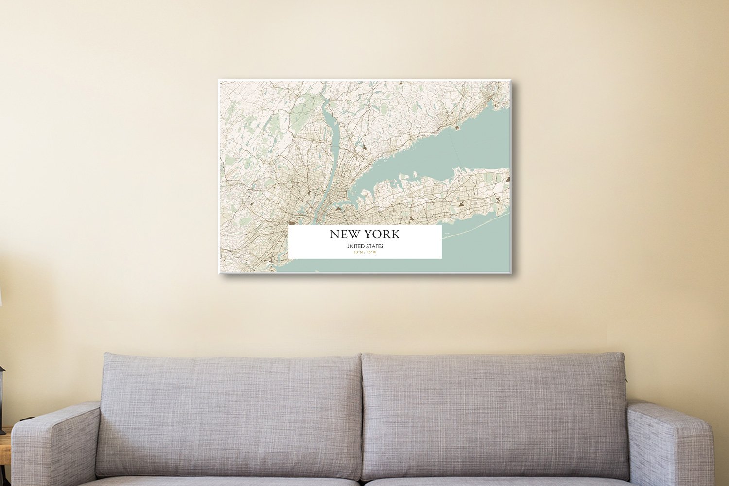 New York Vintage Style Framed Map Art | Affordable Wall Art Brisbane AU