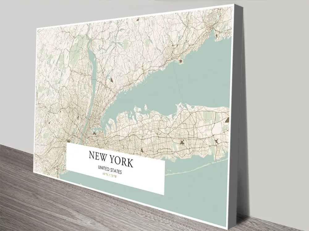New York Vintage Style Framed Map Art | Affordable Wall Art Brisbane AU