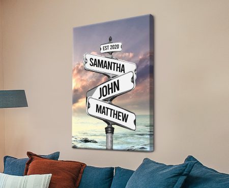 Retro beach signpost canvas print of vintage directional signs