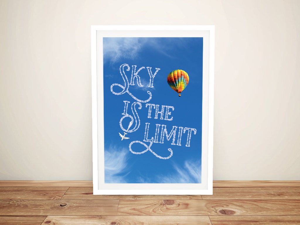Writing in the Clouds quote canvas, framed in soft sky tones for a dreamy wall
