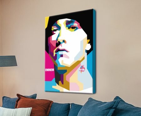 Pop-art portrait of Eminem in bright graphic colours