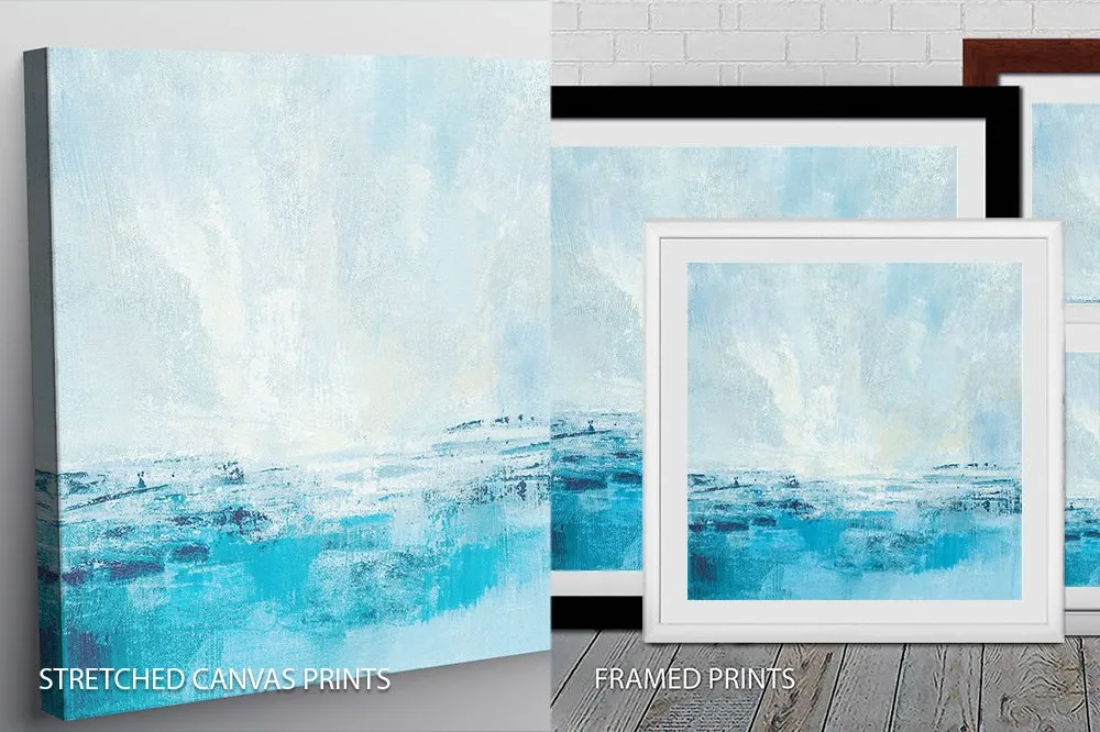 Canvas print of a Coastal View in aqua, cool turquoise tones for a WA bathroom