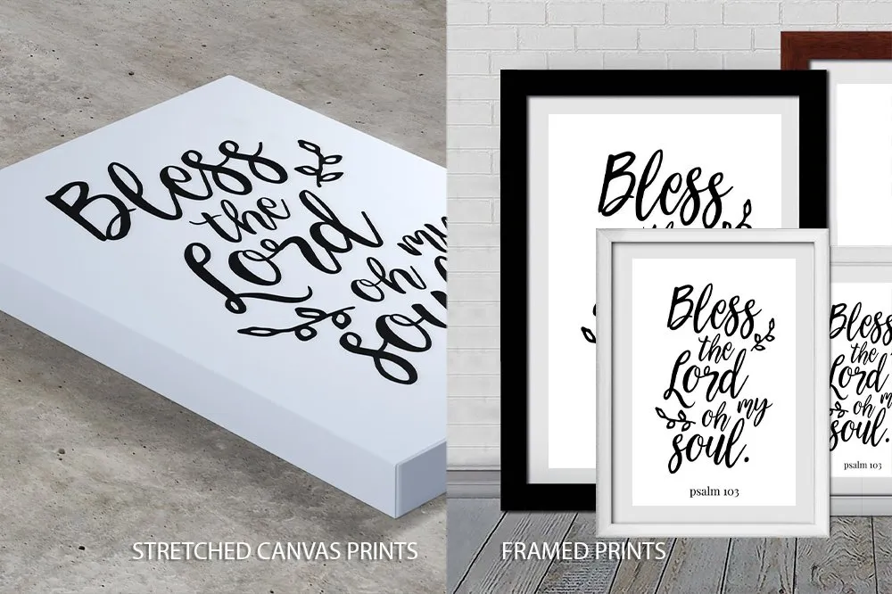 Canvas print of a black and white floral quote, crisp botanical type for a WA bedroom