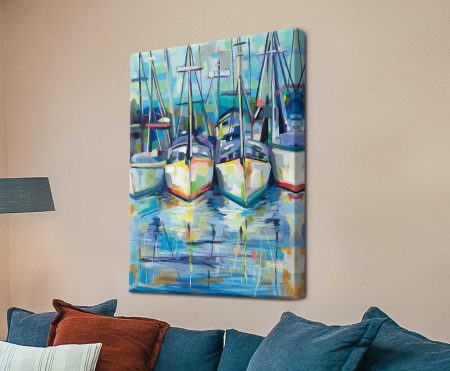 Morning Dock by Jeanette Vertentes - peaceful morning harbour dock scene on canvas