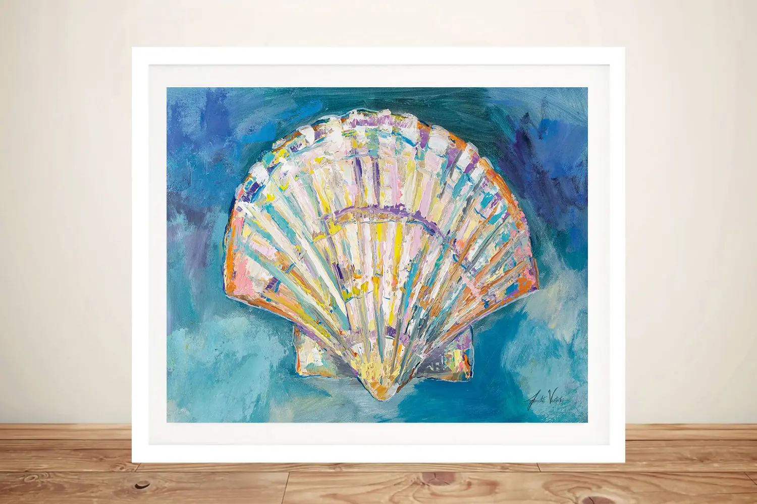 Framed print of Scallop Shell coastal still life
