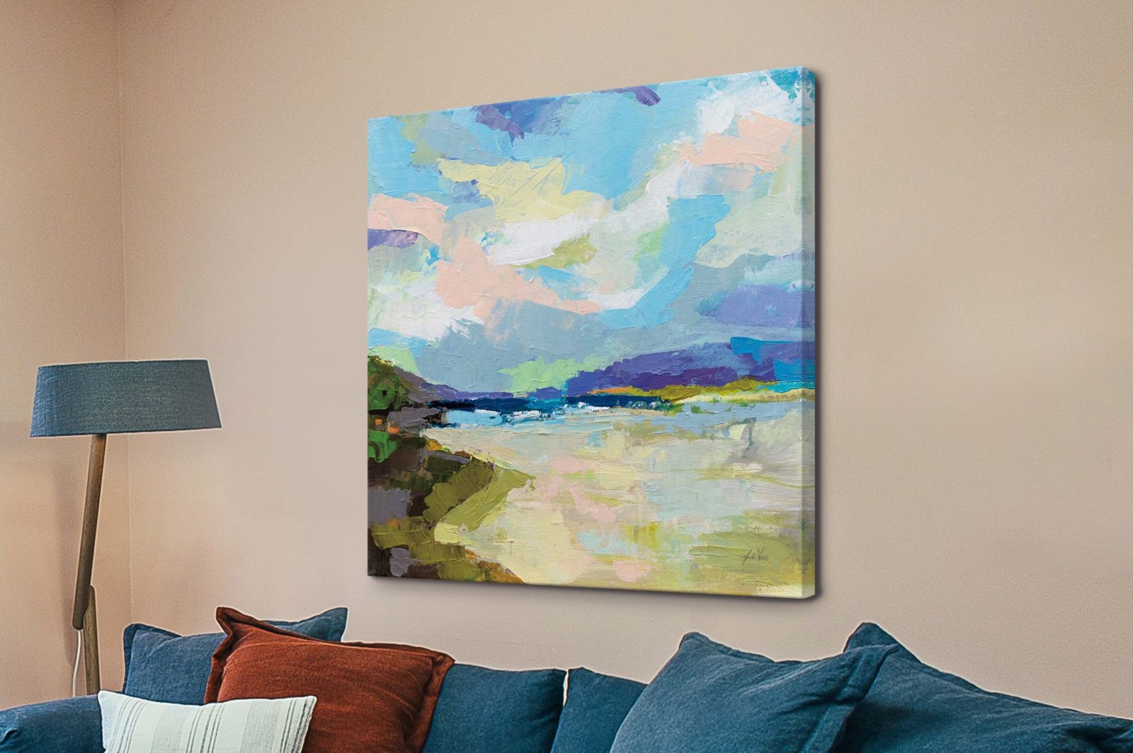 Canvas print of The Shore in soft pastels, calm coastal mood for a Perth bedroom