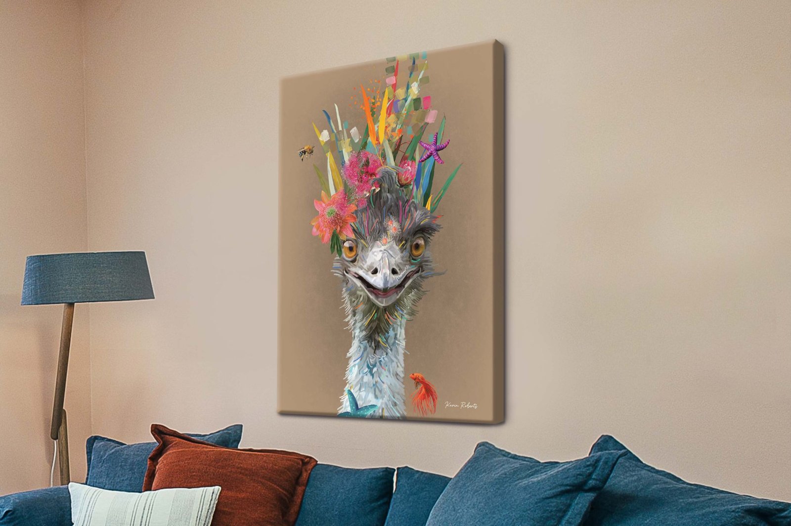 Abstract Emu Australian art with bold outback colour and pattern