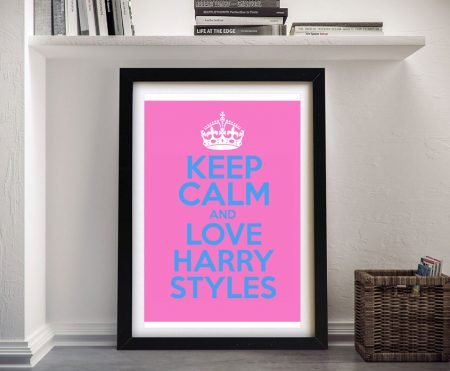 Keep Calm and Love Harry Styles framed poster with a crown and bold lettering