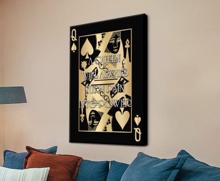 Queen typography artwork in black and gold with a luxe, empowering style