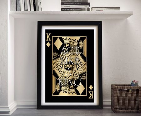 Act Like a King framed playing card art in black and gold