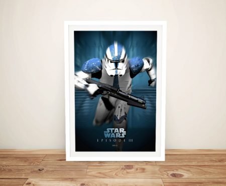 Star wars wall art Episode III Revenge of the Sith 501st clone trooper white-framed canvas on cream wall