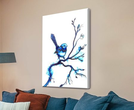 Blue Wren animal art print canvas Linda Callaghan watercolour bird tall canvas
